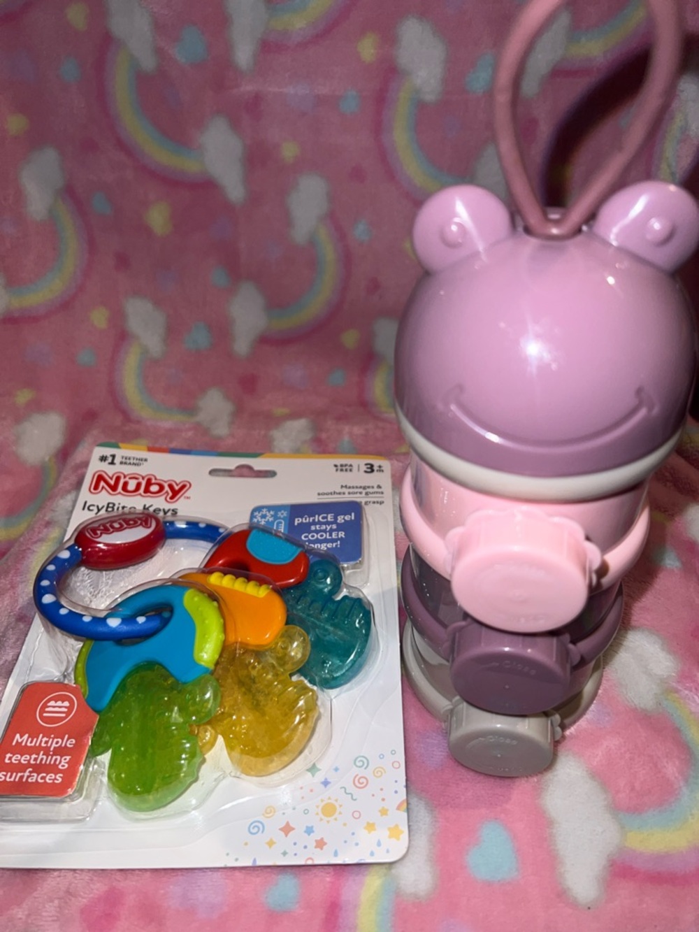 Nuvy Pink Stackable Snack & Teether Set with IcyBite Keys